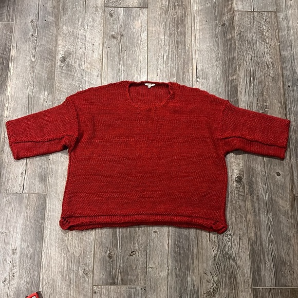 Easel Vibrant Scarlet Red Oversized Exposed Seam Round Neck Sweater - Picture 8 of 13